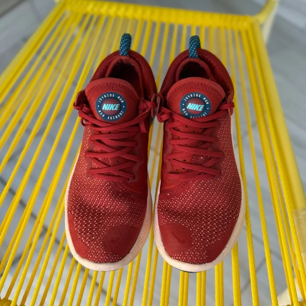 Nike Red Knit Running Shoes with Blue Accents